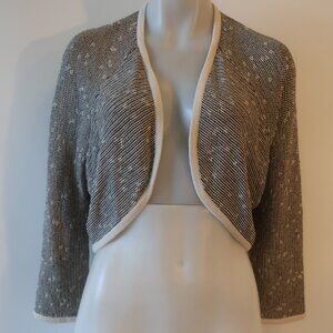 Women St. John Sport Black White Gold Metallic Wool Blend Cropped Cardigan L *